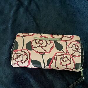 Floral Zip-Around Wristlet Wallet - Pink Rose Print